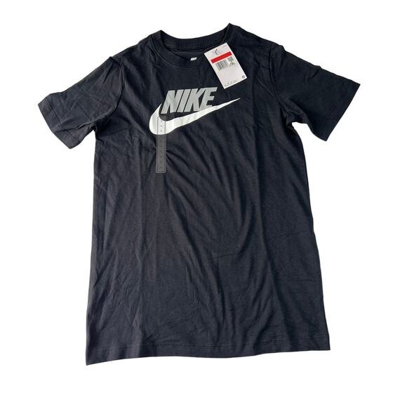 Nike Kids Size Large Black Short Sleeve Gray White Swoosh AR5252-013 NWT - Picture 1 of 14